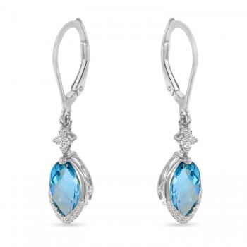 Marquise Blue Topaz & Diamond Dangling Earrings 14K White Gold (2.34ct)