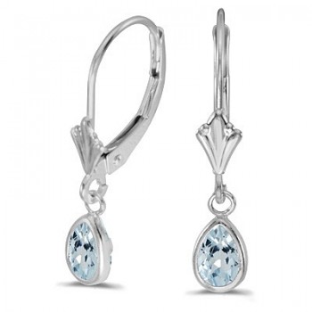 Aquamarine Dangling Drop Lever-Back Earrings 14K White Gold (0.70ct)