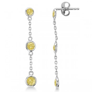 Fancy Yellow Diamond Station Drop Earrings 14k White Gold (1.00ct)
