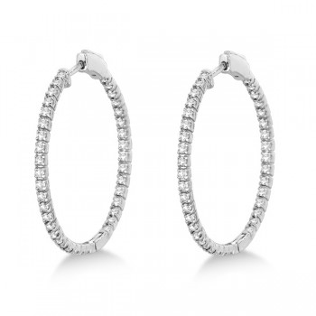 Stylish Large Round Diamond Hoop Earrings 14k White Gold (2.00ct)