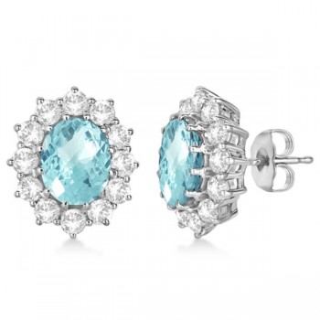 Oval Aquamarine & Diamond Accented Earrings 14k White Gold (7.10ctw)