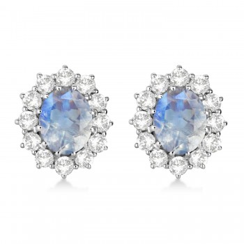 Oval Moonstone and Diamond Earrings 14k White Gold (5.50ctw)