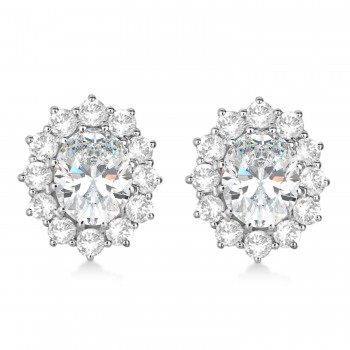 Oval Moissanite and Diamond Earrings 14k White Gold (7.10ctw)