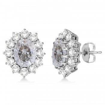 Oval Salt & Pepper and White Diamond Earrings 14k White Gold (5.55ctw)
