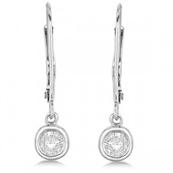 Leverback Dangling Drop Diamond Earrings 14k White Gold (0.40ct)