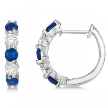 Prong Set Lab Blue Sapphire & Lab Grown Diamond Hoop Earrings 14k White Gold (2.06ct)