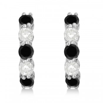 Prong Set Black & Lab White Diamond Hoop Earrings 14k White Gold (1.94ct)