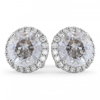Halo Round Salt & Pepper Diamond & Diamond Earrings 14k White Gold (4.57ct)