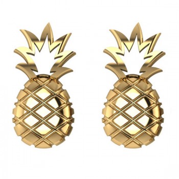 Pineapple Fashion Stud Earrings 14k Yellow Gold