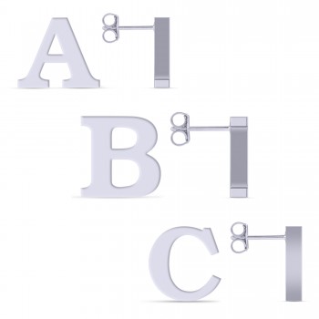 Custom Letter Charm Initial Stud Earrings 14K White Gold