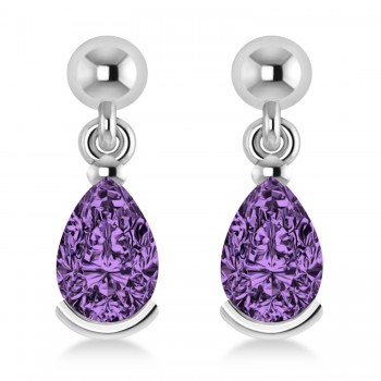 Lab Amethyst Dangling Pear Earrings 14k White Gold (2.00ct) Lab Amethyst Dangling Pear Earrings 14k White Gold (2.00ct)