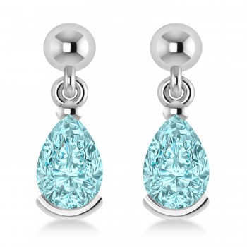 Lab Aquamarine Dangling Pear Earrings 14k White Gold (2.00ct)
