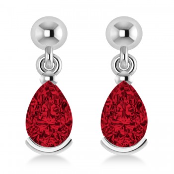 Lab Ruby Dangling Pear Earrings 14k White Gold (2.00ct)