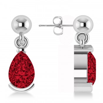 Lab Ruby Dangling Pear Earrings 14k White Gold (2.00ct)