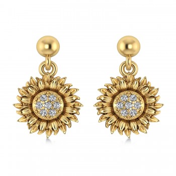 Diamond Sunflower Dangling Earrings 14k Yellow Gold (0.14ct)
