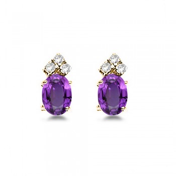 Oval Amethyst & Diamond Stud Earrings 14k Yellow Gold (1.24ct)