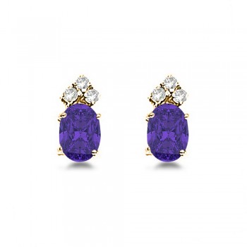 Oval Tanzanite & Diamond Stud Earrings 14k Yellow Gold (1.24ct)