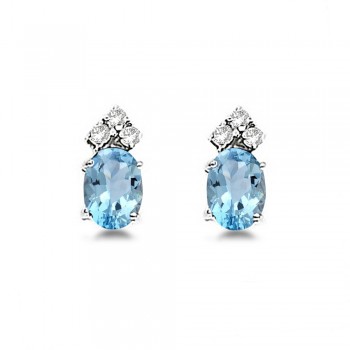 Oval Lab Aquamarine & Diamond Stud Earrings 14k White Gold (1.24ct)