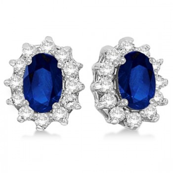 Oval Blue Sapphire & Diamond Accented Earrings 14k White Gold (2.05ct) Oval Blue Sapphire & Diamond Accented Earrings 14k White Gold (2.05ct)