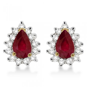 Ruby & Diamond Teardrop Earrings 14k Yellow Gold (1.10ctw)