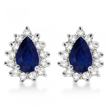 Blue Sapphire & Diamond Teardrop Earrings 14k White Gold (1.10ctw)