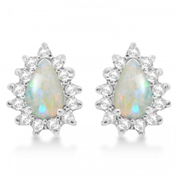 Opal & Diamond Teardrop Earrings 14k White Gold (1.10ctw)