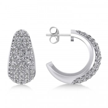 Diamond J Hoops Tusk Earrings 14K White Gold (1.10ct)