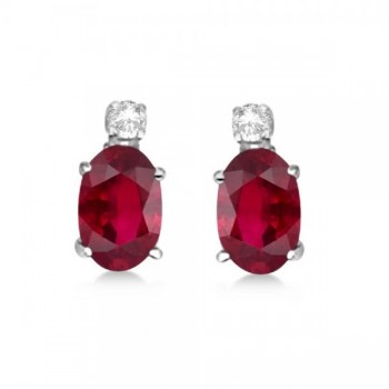 Oval Lab Ruby Stud Earrings with Lab Grown Diamonds 14k White Gold (0.43ct)