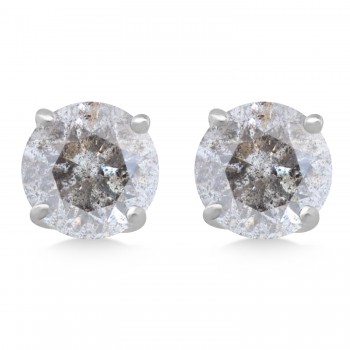 0.75ct. 4-Prong Basket Salt & Pepper Diamond Stud Earrings 14kt White Gold