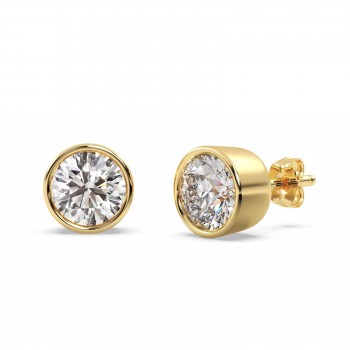 1.00ct. Bezel Set Diamond Stud Earrings 14kt Yellow Gold (G-H, VS2-SI1)