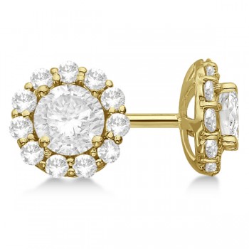 1.00ct. Halo Lab Diamond Stud Earrings 14kt Yellow Gold (G-H, SI1)