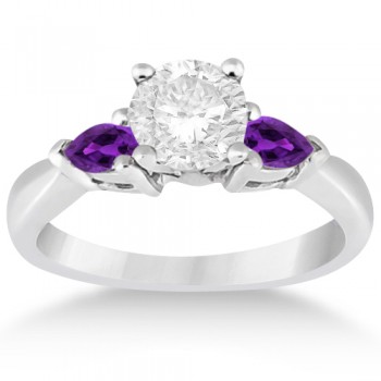 Pear Cut Three Stone Amethyst Engagement Ring 14k White Gold (0.50ct)