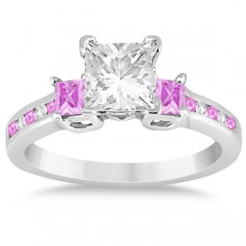 Pink Sapphire Three Stone Engagement Ring in 14k White Gold (0.62ct)