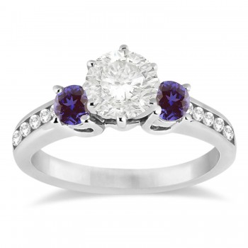 Three-Stone Diamond Engagement Ring with Lab Alexandrites in 14k White Gold (0.45 ctw)