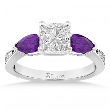 Princess Diamond & Pear Amethyst Engagement Ring 14k White Gold (1.29ct)