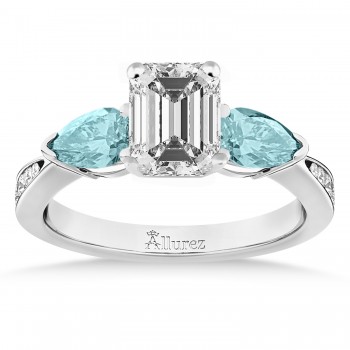 Emerald Diamond & Pear Aquamarine Engagement Ring 14k White Gold (1.29ct)