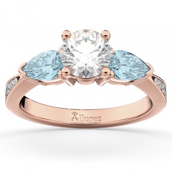 Diamond & Pear Aquamarine Engagement Ring 18k Rose Gold (0.79ct)