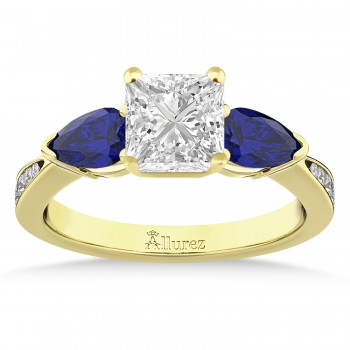 Princess Diamond & Pear Blue Sapphire Engagement Ring 14k Yellow Gold (1.79ct)