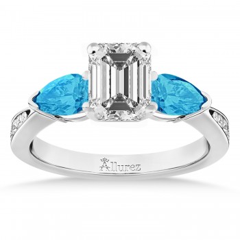 Emerald Diamond & Pear Blue Topaz Engagement Ring 14k White Gold (1.79ct)