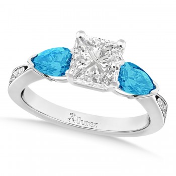 Princess Diamond & Pear Blue Topaz Engagement Ring 14k White Gold (1.79ct)