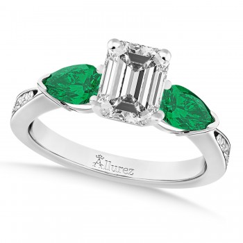 Emerald Diamond & Pear Green Emerald Engagement Ring 14k White Gold (1.79ct)