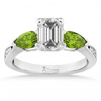Emerald Diamond & Pear Peridot Engagement Ring 14k White Gold (1.29ct)