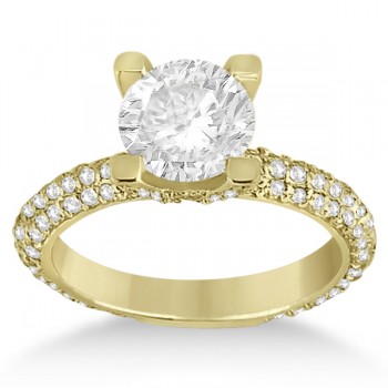 Eternity Pave Set Trio Lab Grown Diamond Engagement Ring 18k Yellow Gold (0.88ct)