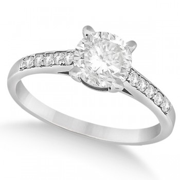 Cathedral Style Round Diamond Engagement Ring 14k White Gold (1.00ct)