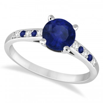 Cathedral Blue Sapphire & Diamond Engagement Ring 18k White Gold (1.20ct)