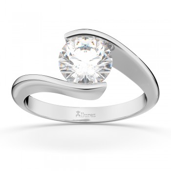 Tension Set Swirl Solitaire Engagement Ring Setting 14k White Gold Tension Set Swirl Solitaire Engagement Ring Setting 14k White Gold