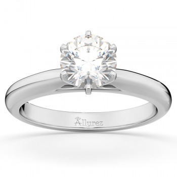 Six-Prong 18k White Gold Solitaire Engagement Ring Setting