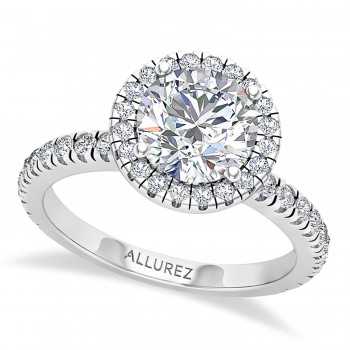 Round Lab Grown Diamond Halo Engagement Ring 14K White Gold (2.08ct)