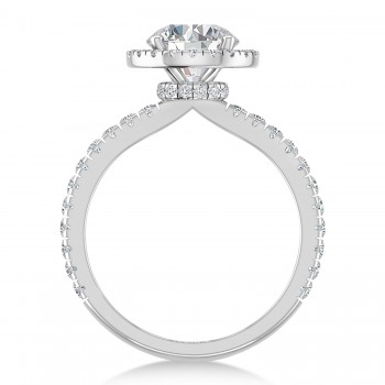 Round Moissanite & Lab Grown Diamond Halo Engagement Ring 14K White Gold (2.08ct)