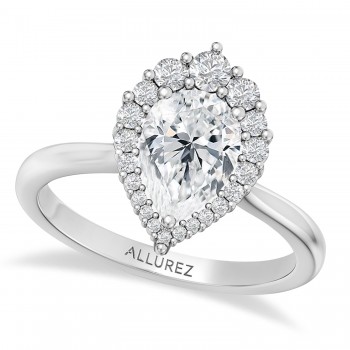 Pear Moissanite & Round Lab Grown Diamond Halo Engagement Ring 14K White Gold (1.82ct)
